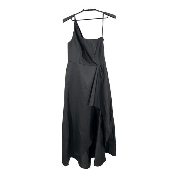 Alfred Sung Dress D831 One Shoulder satin gown black size 16 - Picture 2 of 6